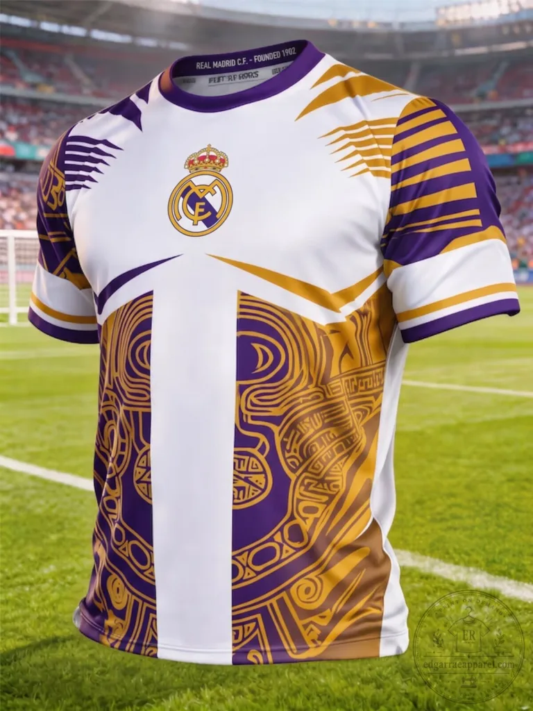 Real Madrid Football Club Gold Purple Pattern Soccer Jersey 10 Real Madrid Football Club Gold Purple Pattern Soccer Jersey