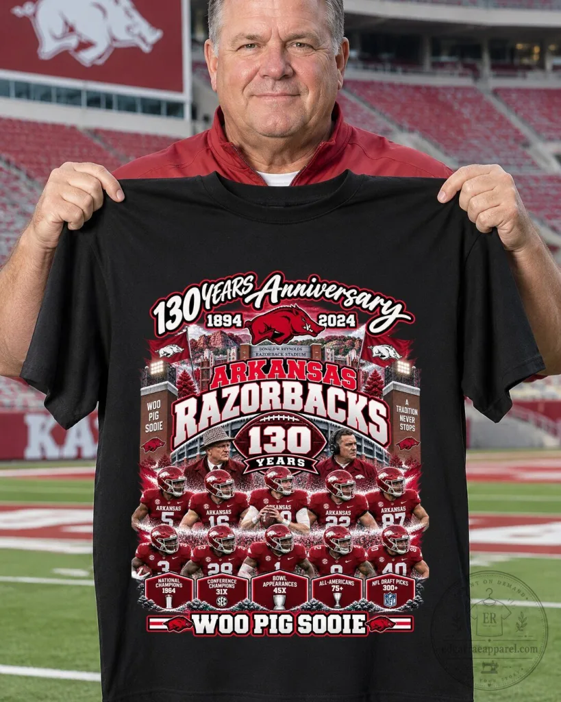 Jelly Roll The Little Ass Shed Tour Concert Graphic T-Shirt 4 Arkansas Razorbacks 130 Years Anniversary Football Team Black T-Shirt