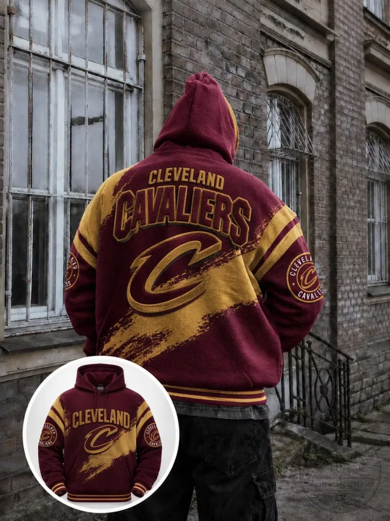 Cleveland Cavaliers Basketball Team Logo Maroon and Gold Striped Hoodie 23 Cleveland Cavaliers Basketball Team Logo Maroon and Gold Striped Hoodie