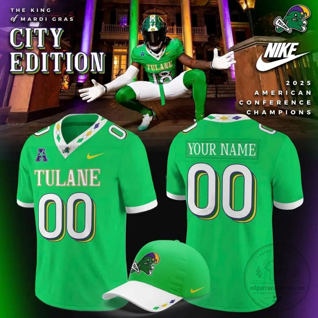 Tulane Green Wave Football Mardi Gras City Edition Personalized Football Jersey