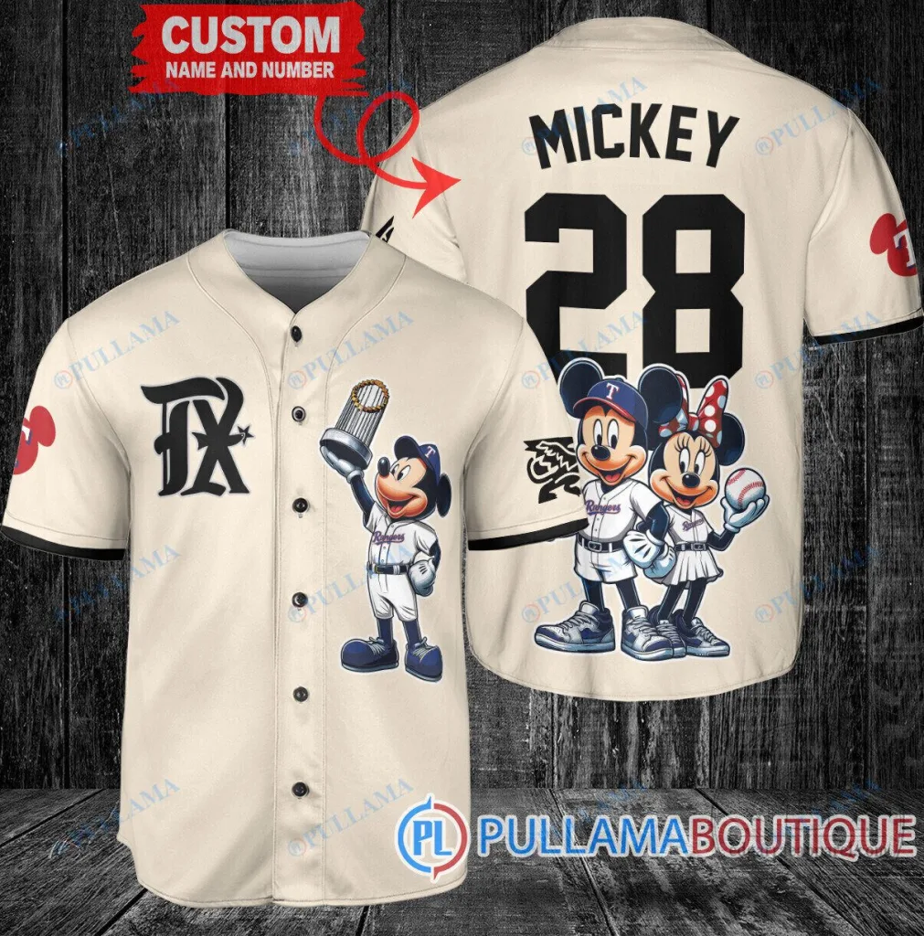 Texas Rangers Baseball Mickey Minnie World Series Champions Custom Baseball Jersey