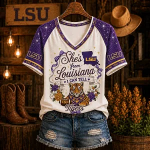 Louisiana State University Tigers She's From Louisiana I Can Tell V-Neck T-Shirt