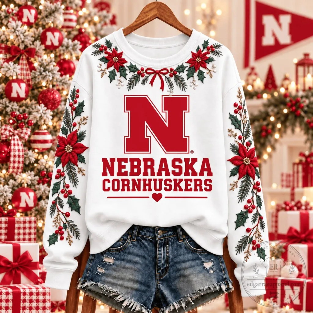 Nebraska Cornhuskers Christmas Floral Holiday Sweatshirt Nebraska Cornhuskers Christmas Floral Holiday Sweatshirt