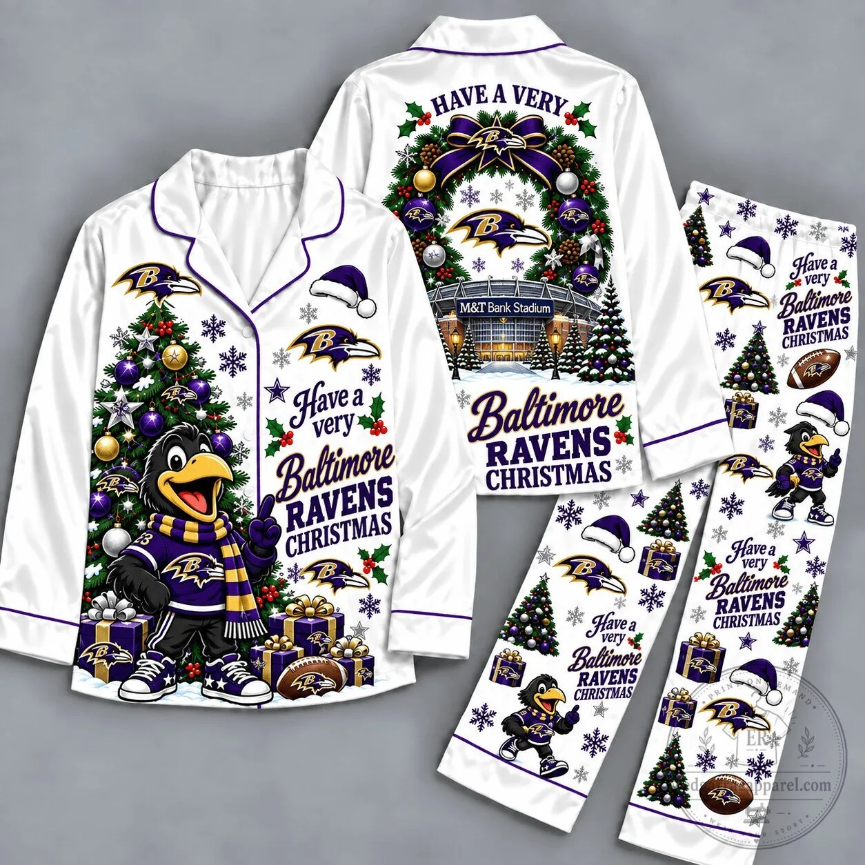 Baltimore Ravens Christmas Holiday Pajamas Set for Adults and Kids