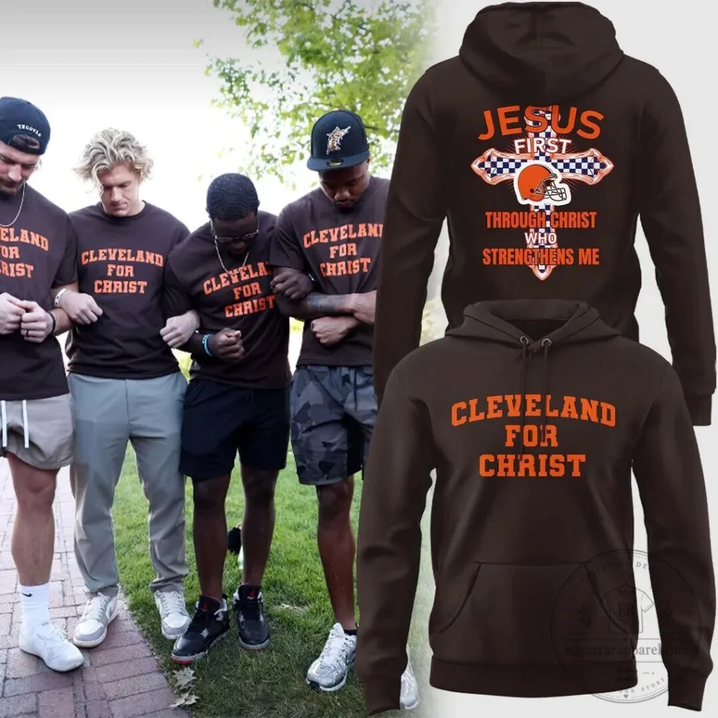 Hoodie: Jesus First in Cleveland, Strengthened by Christ