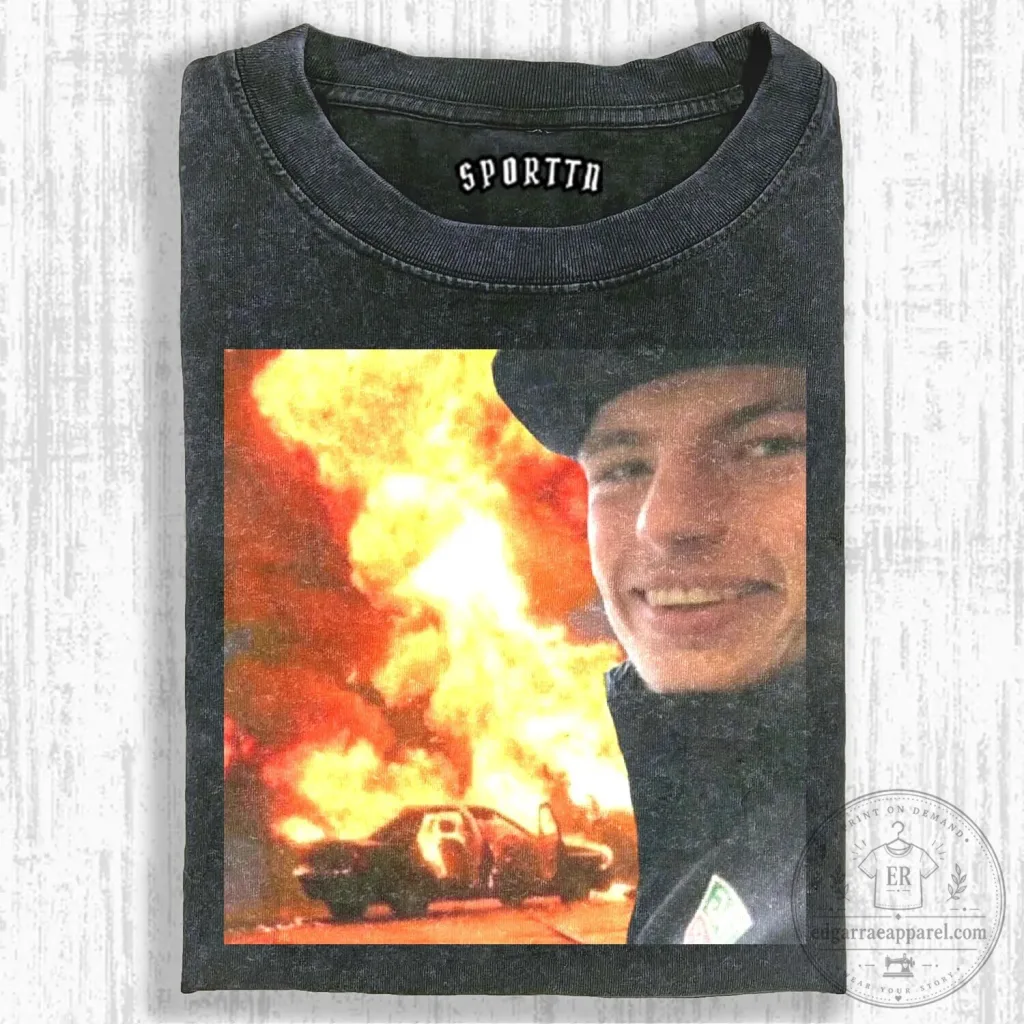 Max Verstappen Fire Meme Washed T-Shirt
