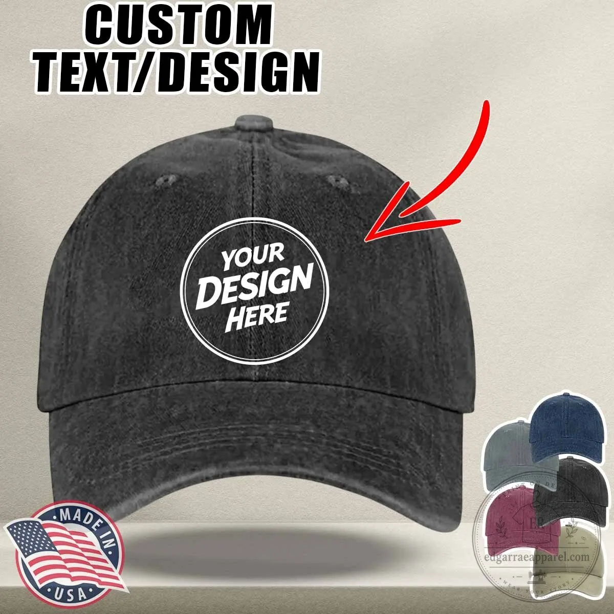 Custom Text Washed Denim Baseball Cap Hat Personalized Design