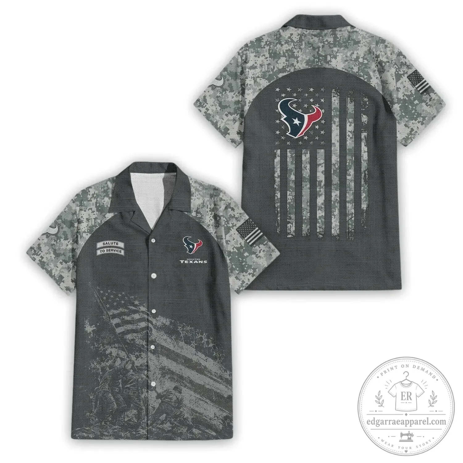 Houston Texans Salute To Service Digital Camouflage Hawaiian Shirt