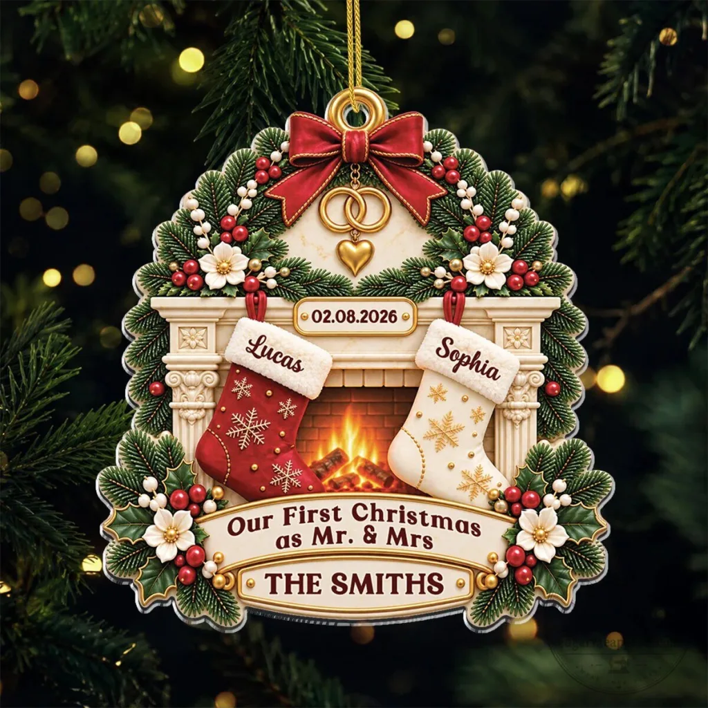 Our First Christmas as Mr. and Mrs. Personalized Fireplace Ornament Our First Christmas as Mr. and Mrs. Personalized Fireplace Ornament