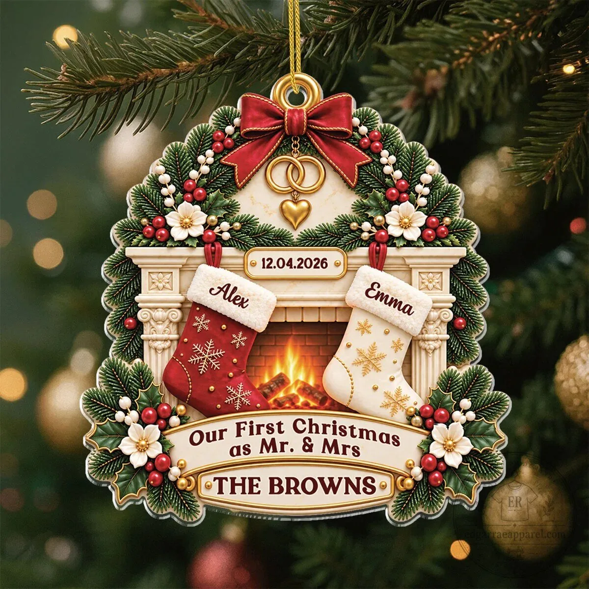 Our First Christmas as Mr. and Mrs. Personalized Fireplace Ornament 11 Our First Christmas as Mr. and Mrs. Personalized Fireplace Ornament
