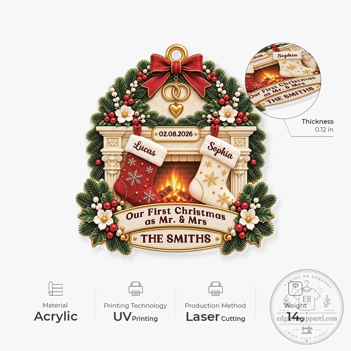 Our First Christmas as Mr. and Mrs. Personalized Fireplace Ornament 12 Our First Christmas as Mr. and Mrs. Personalized Fireplace Ornament