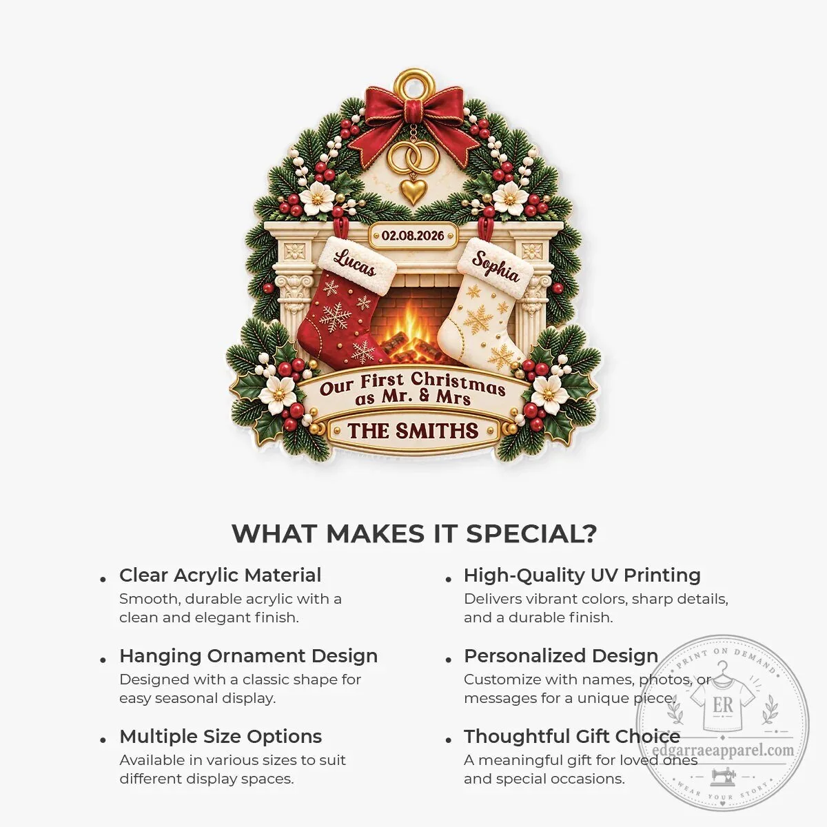 Our First Christmas as Mr. and Mrs. Personalized Fireplace Ornament 15 Our First Christmas as Mr. and Mrs. Personalized Fireplace Ornament