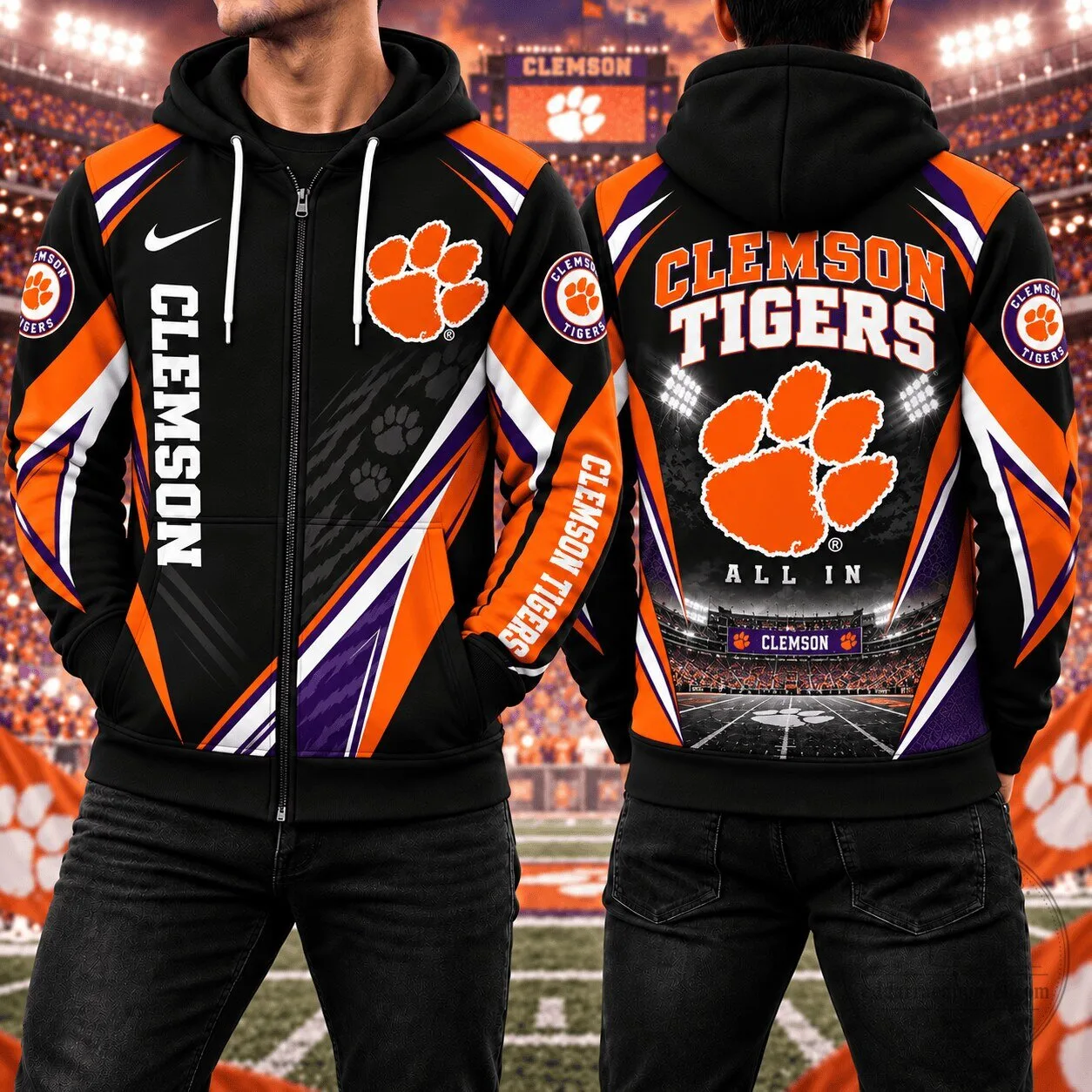 Clemson Tigers Football Team All In Game Day Zipper Hoodie