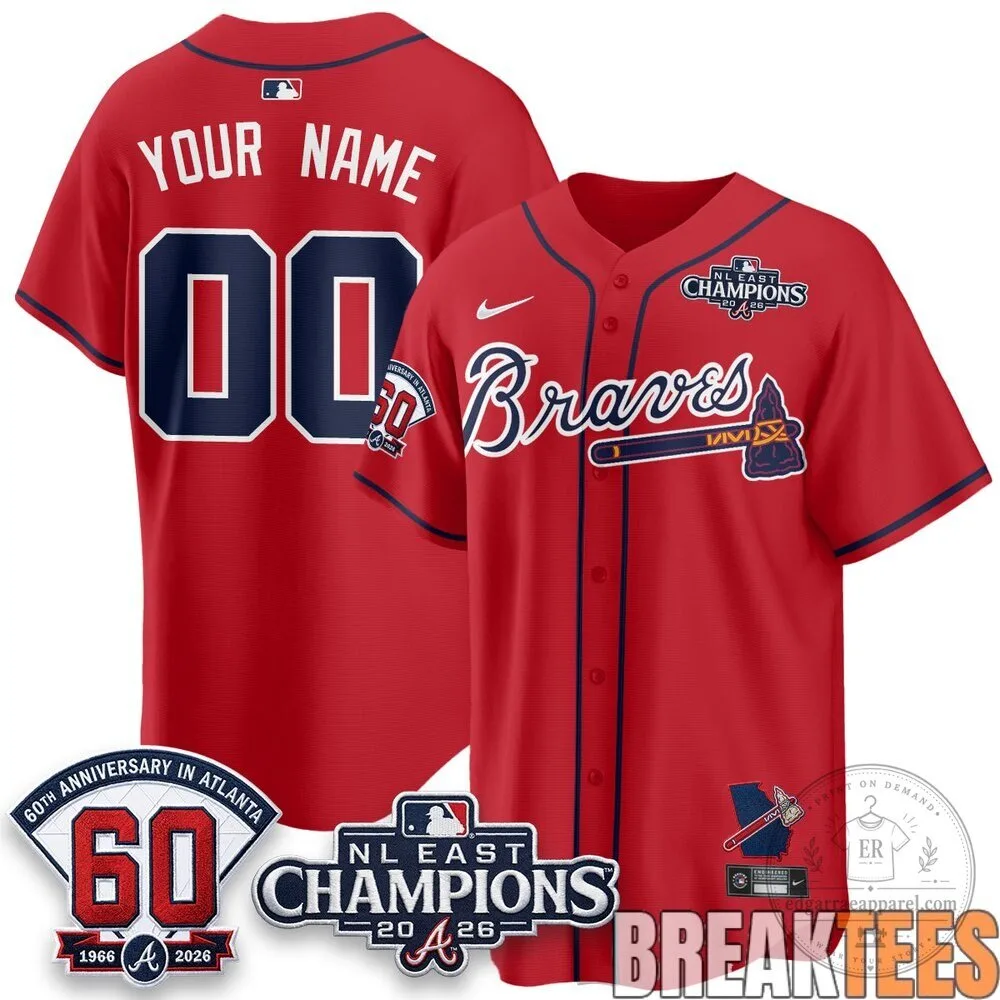 Atlanta Braves 60th Anniversary 2026 NL East Champions Custom Baseball Jersey 9 Atlanta Braves 60th Anniversary 2026 NL East Champions Custom Baseball Jersey