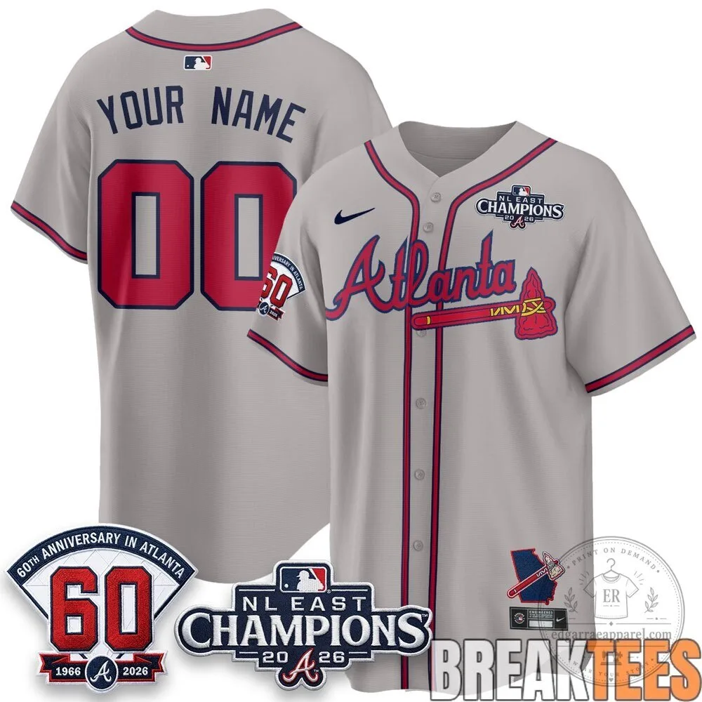 Atlanta Braves 60th Anniversary 2026 NL East Champions Custom Baseball Jersey 10 Atlanta Braves 60th Anniversary 2026 NL East Champions Custom Baseball Jersey