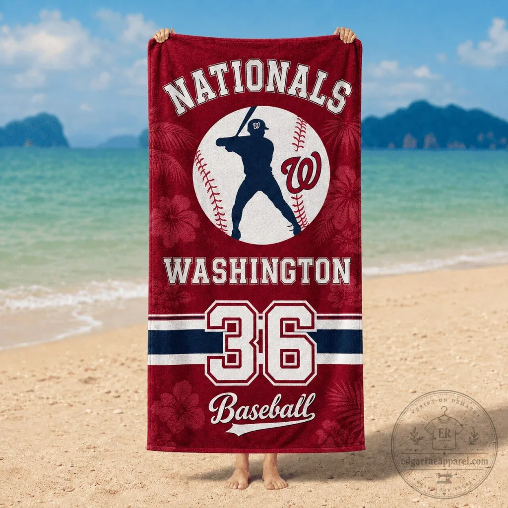 Washington Nationals Baseball Team Red Beach Towel with Player Number 36 Washington Nationals Baseball Team Red Beach Towel with Player Number 36