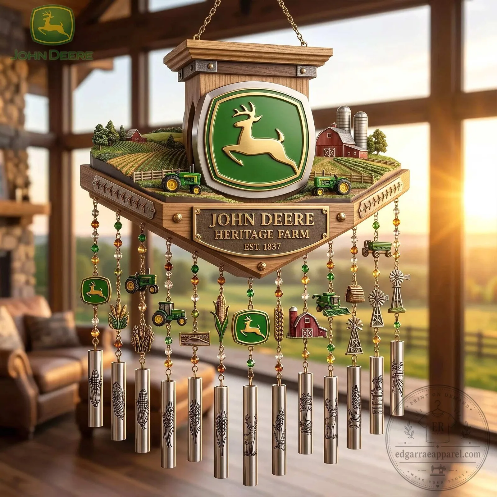 John Deere Heritage Farm Decorative Wind Chime with Metal Tubes