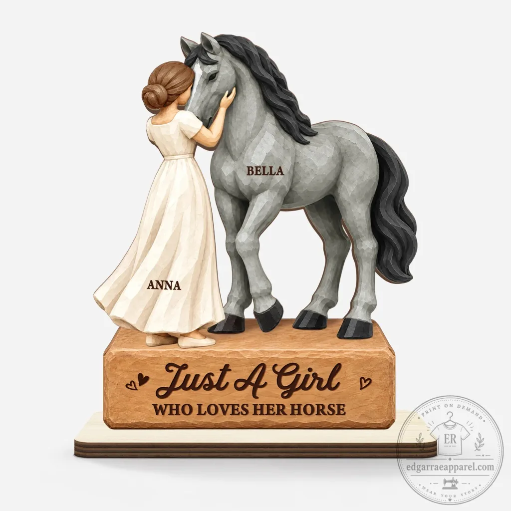 Personalized Girl and Horse Wooden Plaque with Flat Stand for Horse Lovers Personalized Girl and Horse Wooden Plaque with Flat Stand for Horse Lovers