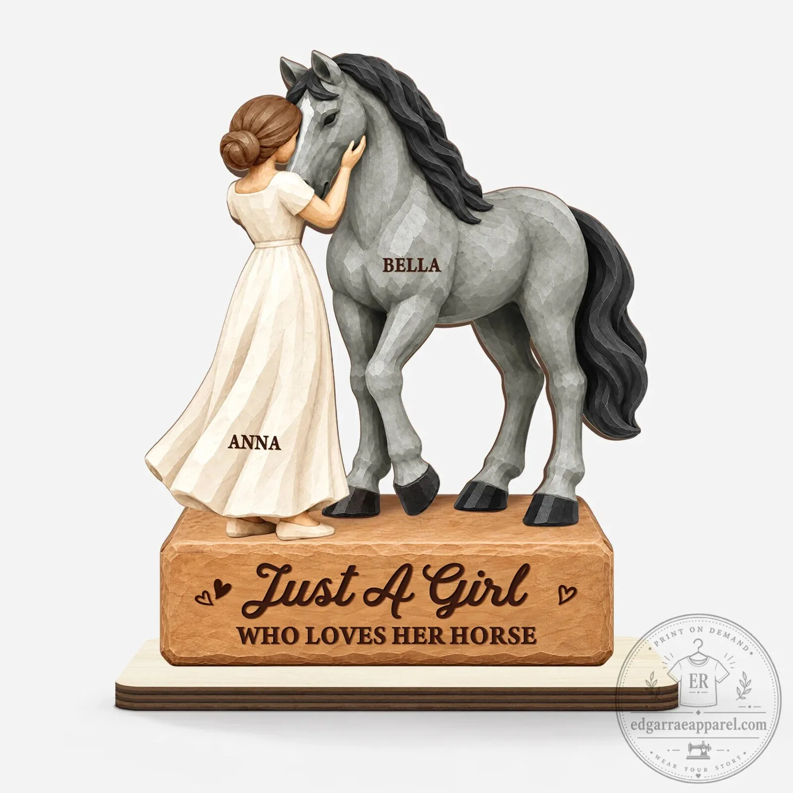 Personalized Girl and Horse Wooden Plaque with Flat Stand for Horse Lovers