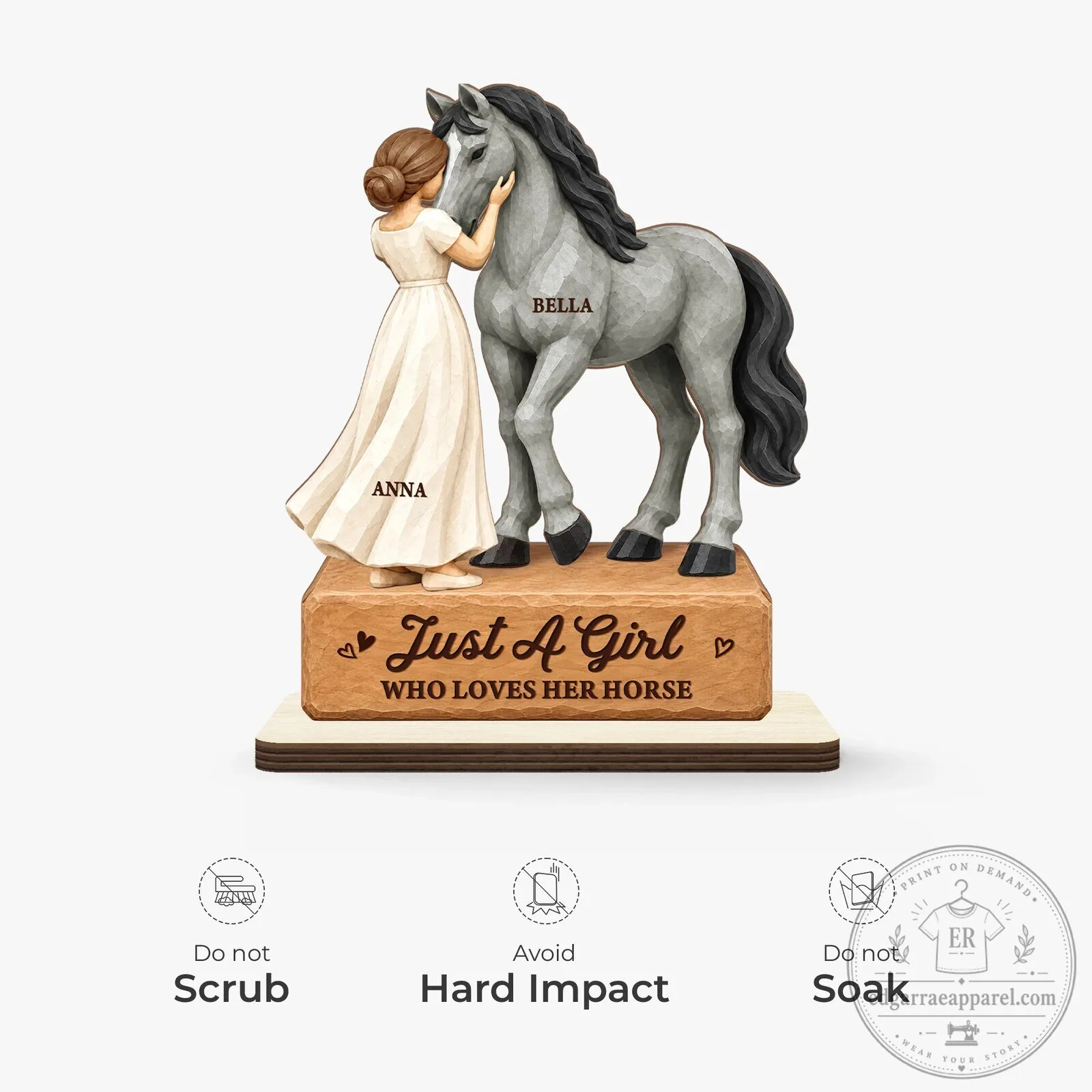 Personalized Girl and Horse Wooden Plaque with Flat Stand for Horse Lovers 12 Personalized Girl and Horse Wooden Plaque with Flat Stand for Horse Lovers