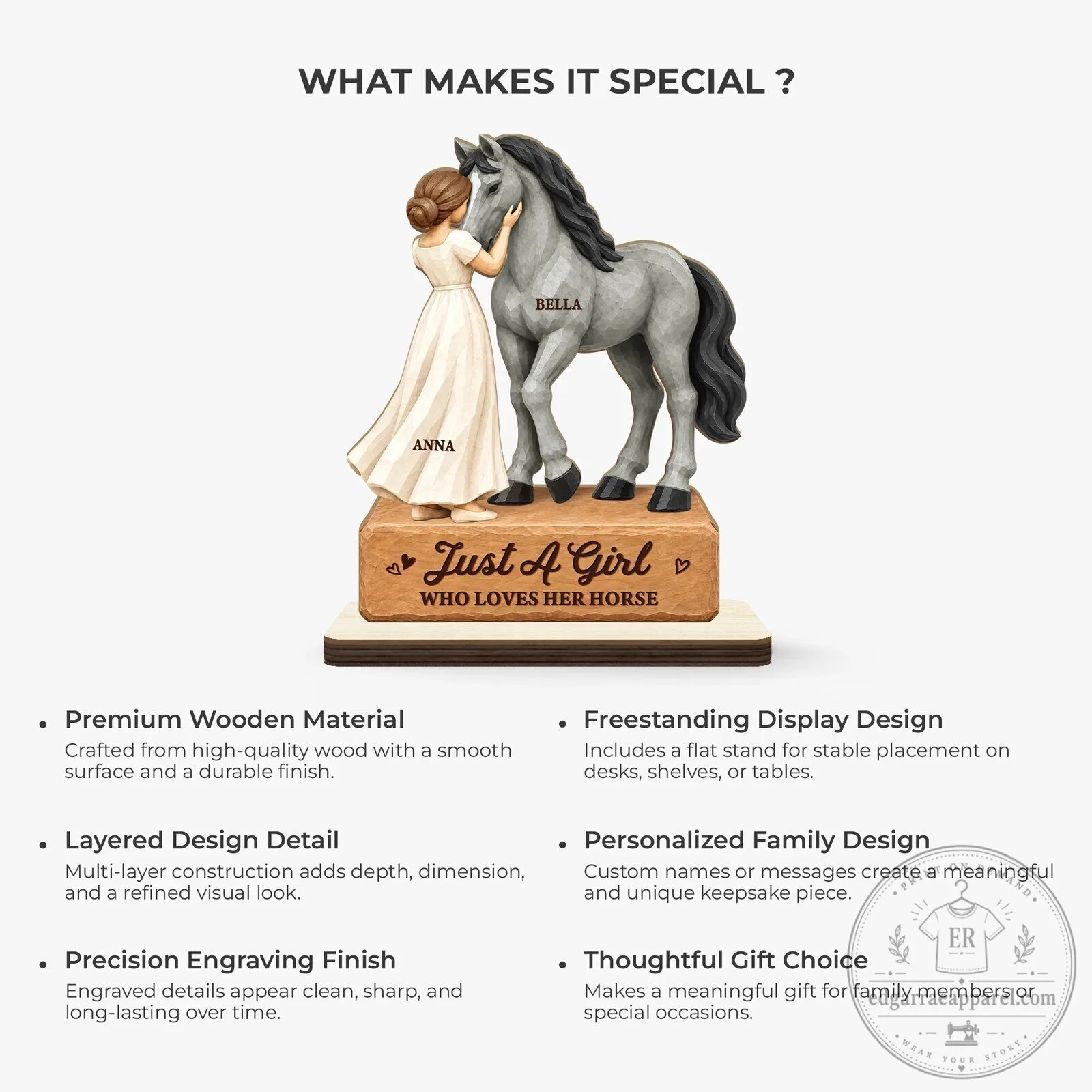 Personalized Girl and Horse Wooden Plaque with Flat Stand for Horse Lovers 13 Personalized Girl and Horse Wooden Plaque with Flat Stand for Horse Lovers