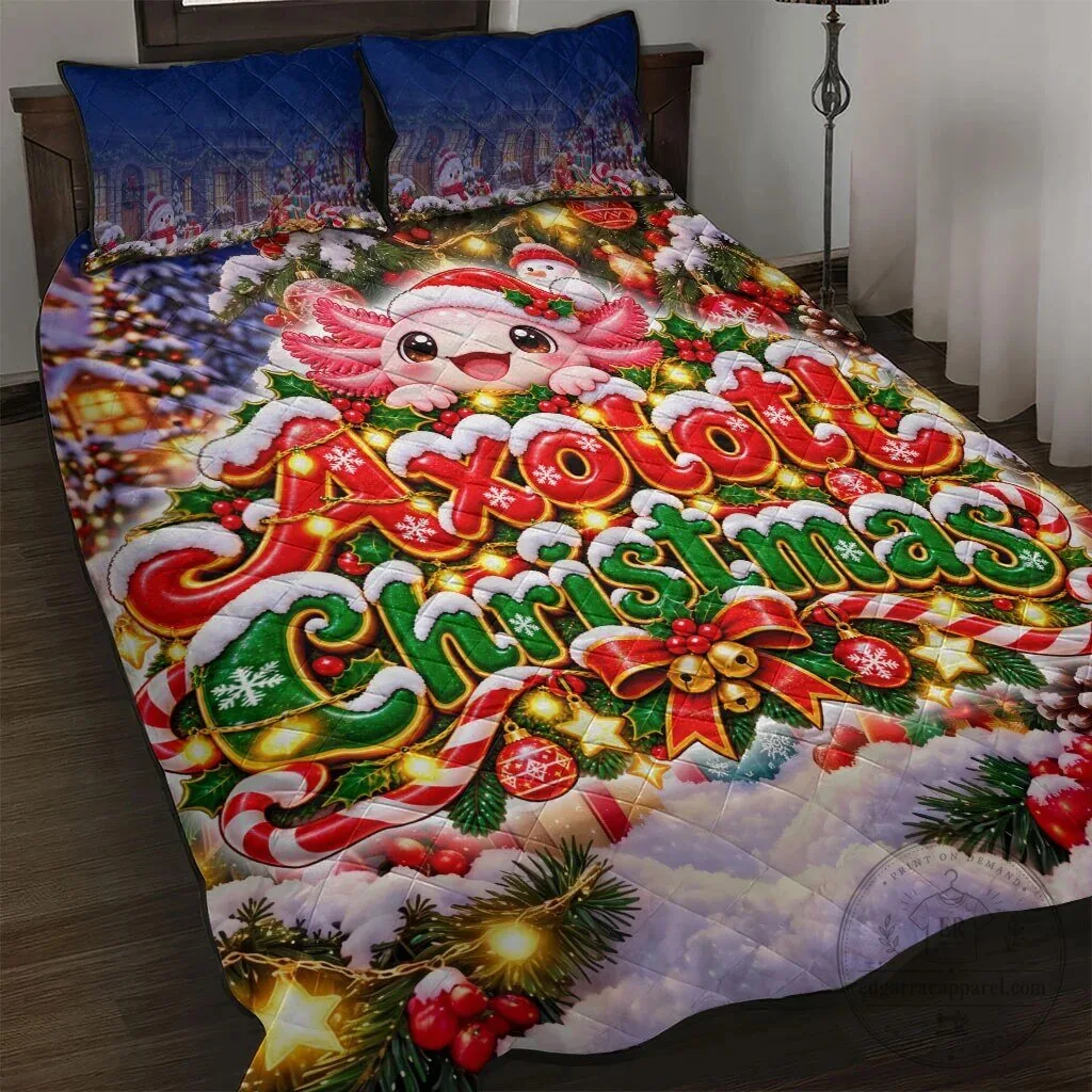 Axolotl Christmas Winter Wonderland Holiday Quilted Blanket Set
