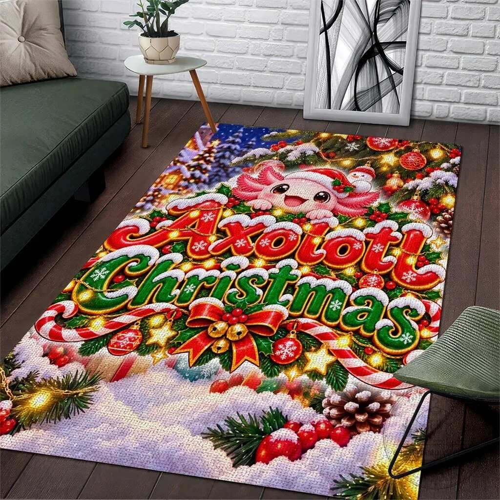 Axolotl Christmas Area Rug Cute Festive Winter Snowflakes Holiday Decor