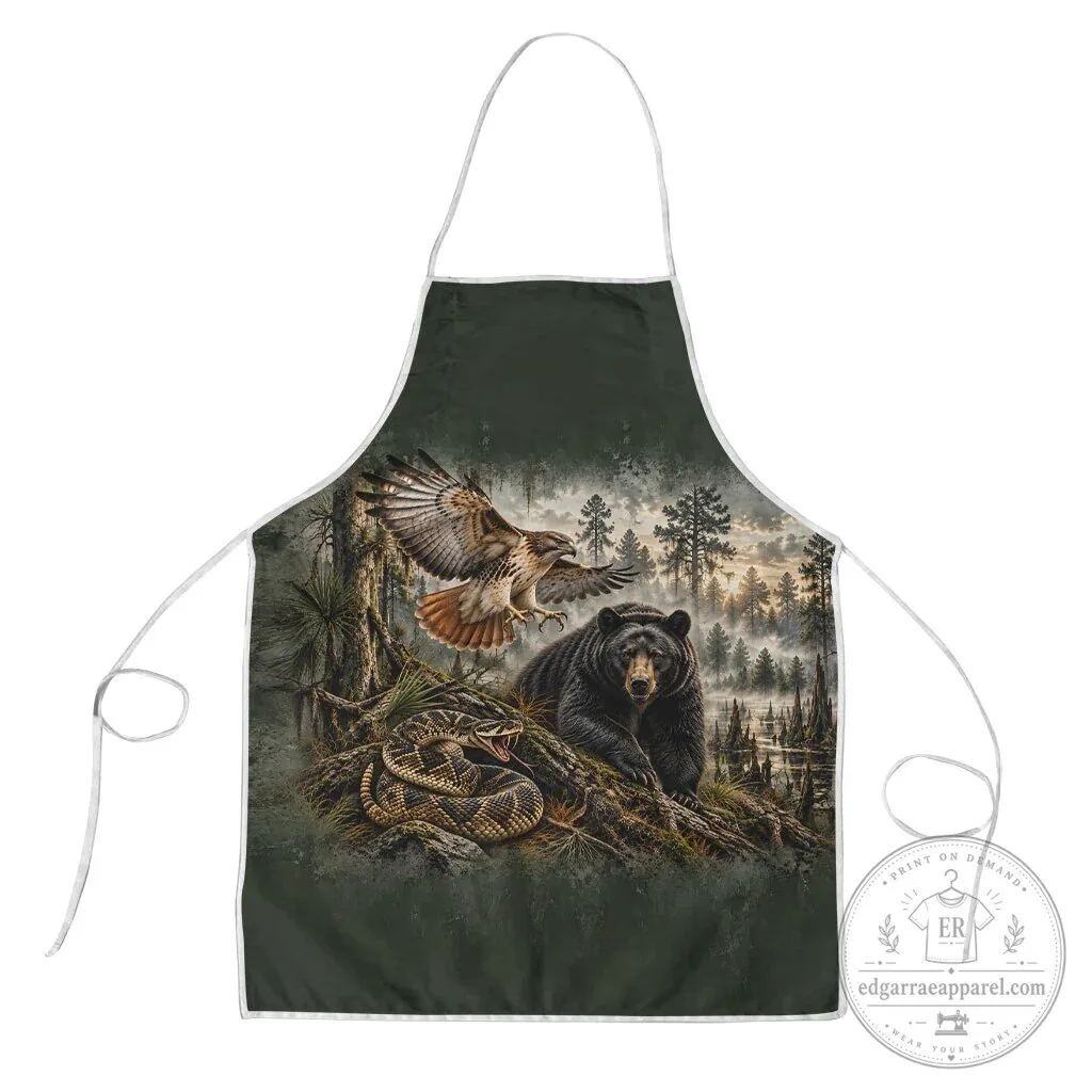 Native American Wildlife Forest Bear Snake Hawk Art Apron