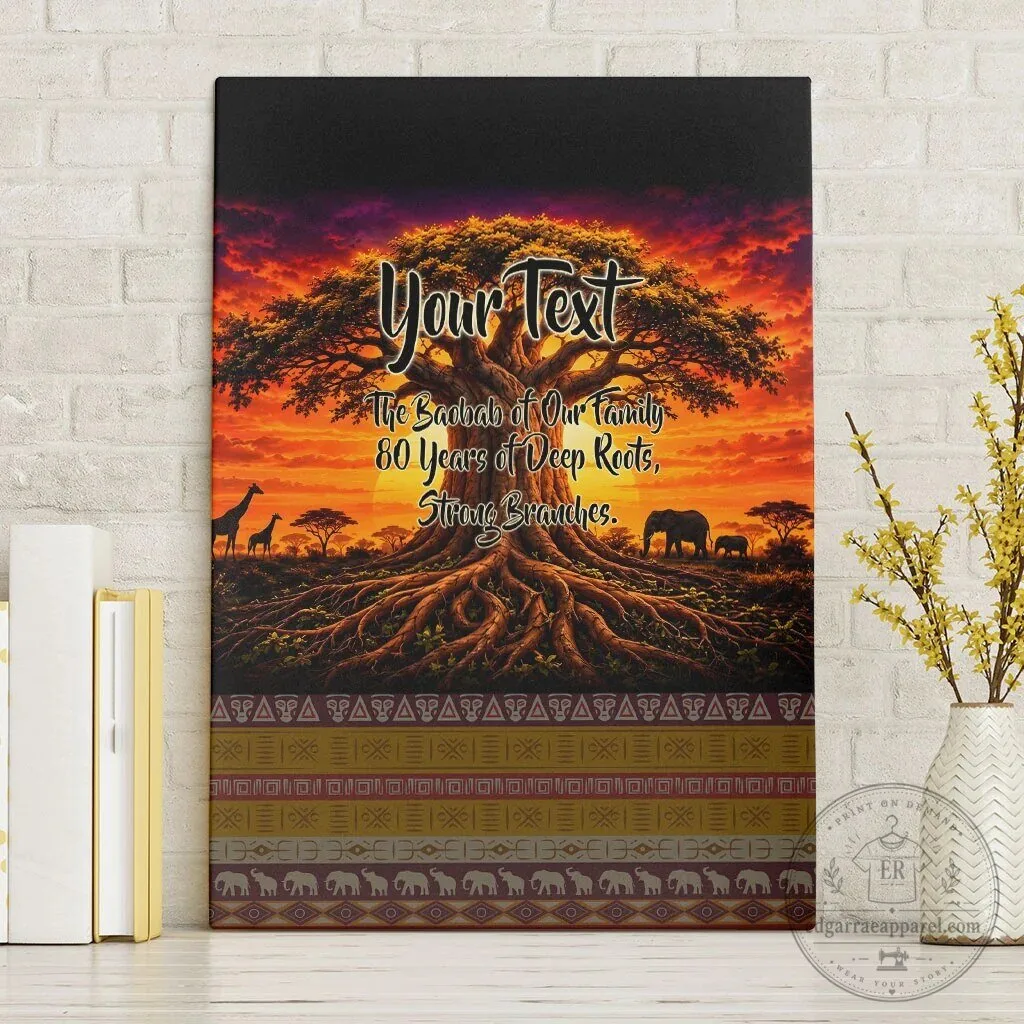 Personalized Baobab Tree African Sunset Savanna Silhouette Tribal Heritage Canvas Wall Art