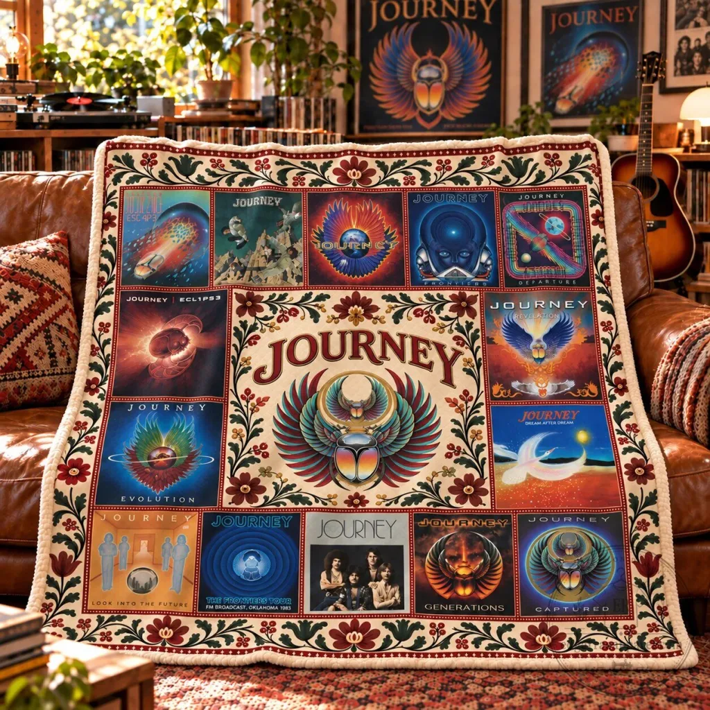 Journey Band Album Covers Collage Music Fan Cozy Sherpa Fleece Blanket Journey Band Album Covers Collage Music Fan Cozy Sherpa Fleece Blanket