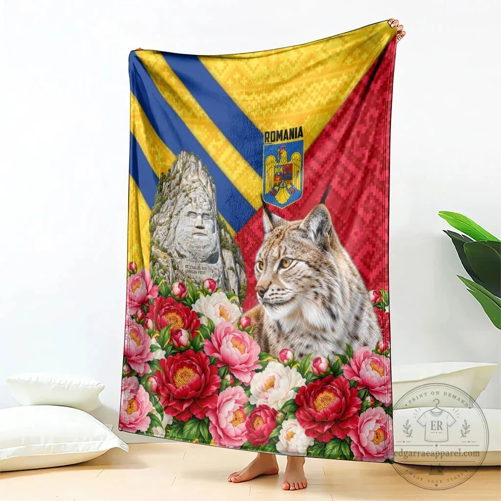 Romania Lynx and Decebalus Rex Traditional Folk Pattern Peony Floral Blanket 9 Romania Lynx and Decebalus Rex Traditional Folk Pattern Peony Floral Blanket