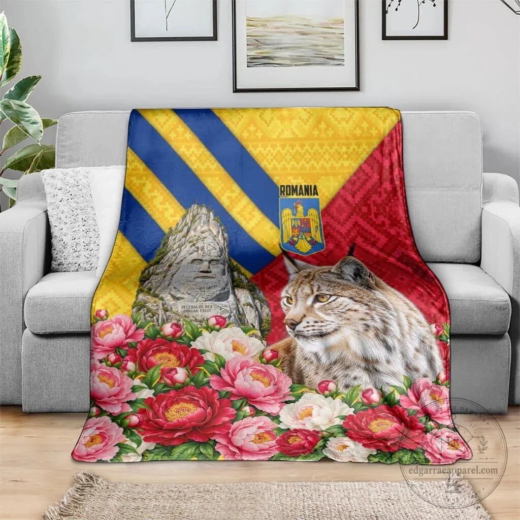 Romania Lynx and Decebalus Rex Traditional Folk Pattern Peony Floral Blanket 10 Romania Lynx and Decebalus Rex Traditional Folk Pattern Peony Floral Blanket
