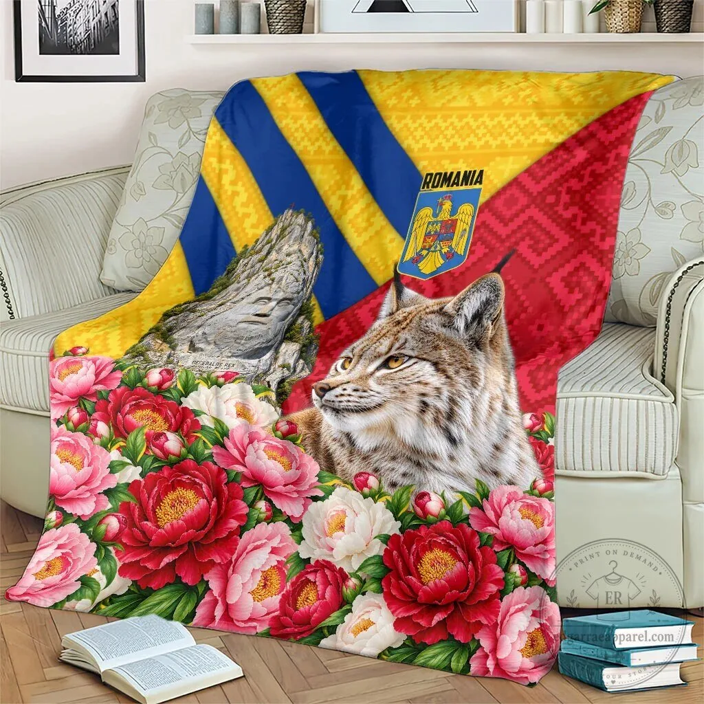 Romania Lynx and Decebalus Rex Traditional Folk Pattern Peony Floral Blanket 11 Romania Lynx and Decebalus Rex Traditional Folk Pattern Peony Floral Blanket