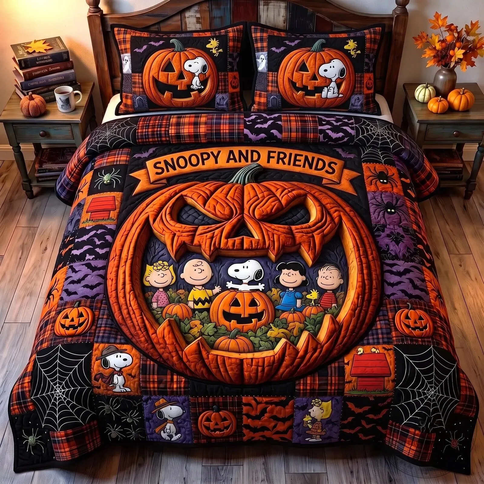Snoopy and Friends Halloween Night Magic Quilt Bedding Set 3 Snoopy and Friends Halloween Night Magic Quilt Bedding Set