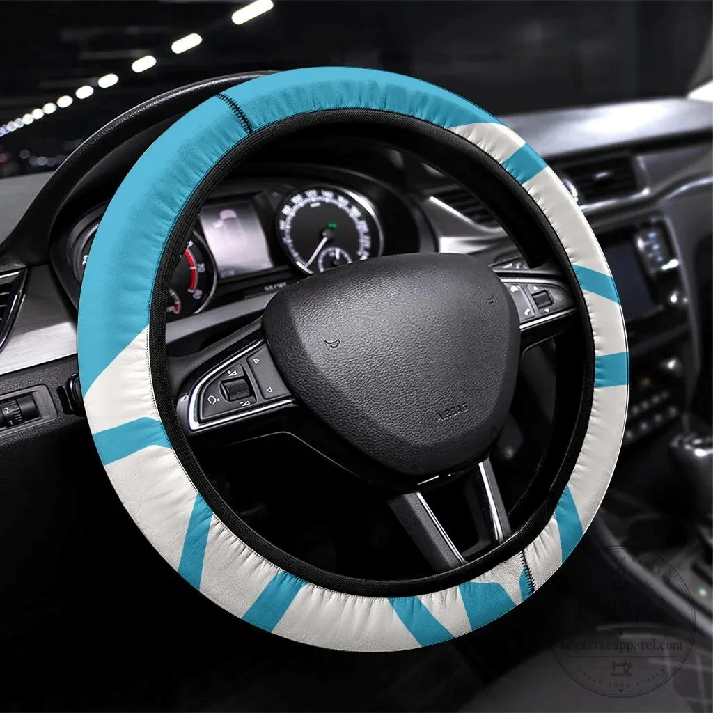 Blue and White Striped Steering Wheel Cover for Car Interior Decoration