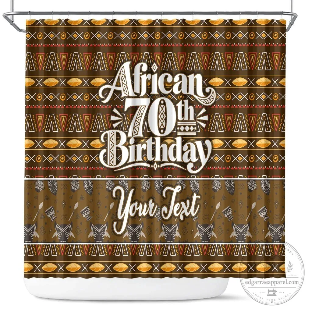 Personalized African 70th Birthday Tribal Pattern Mudcloth Heritage Art Shower Curtain