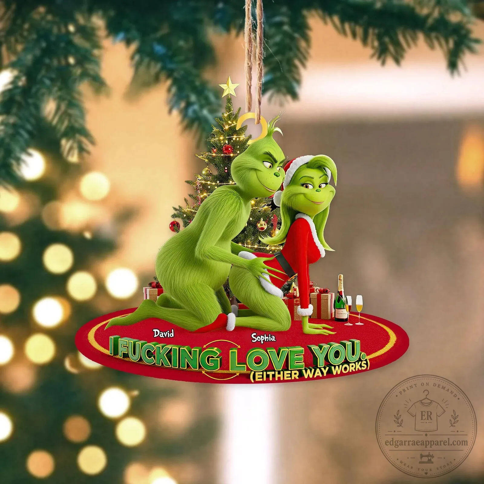 Personalized Grinch and Cindy Lou Who Christmas Ornament