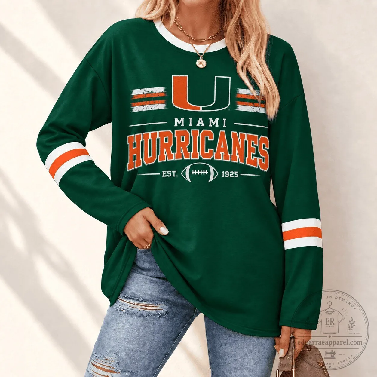 Miami Hurricanes Established 1925 Football Team Long Sleeve Jersey