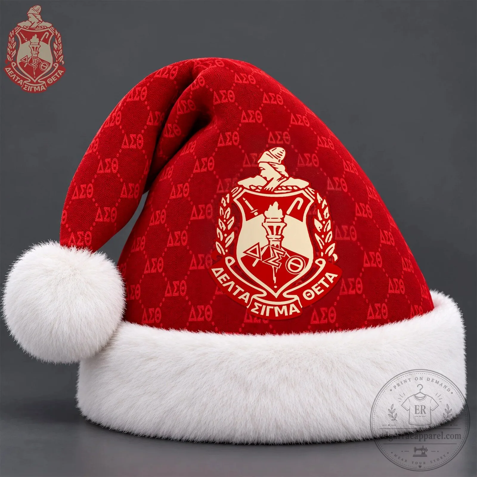 Faux Fur Trimmed Santa Hat for Delta Sigma Theta Sorority Holiday Celebrations