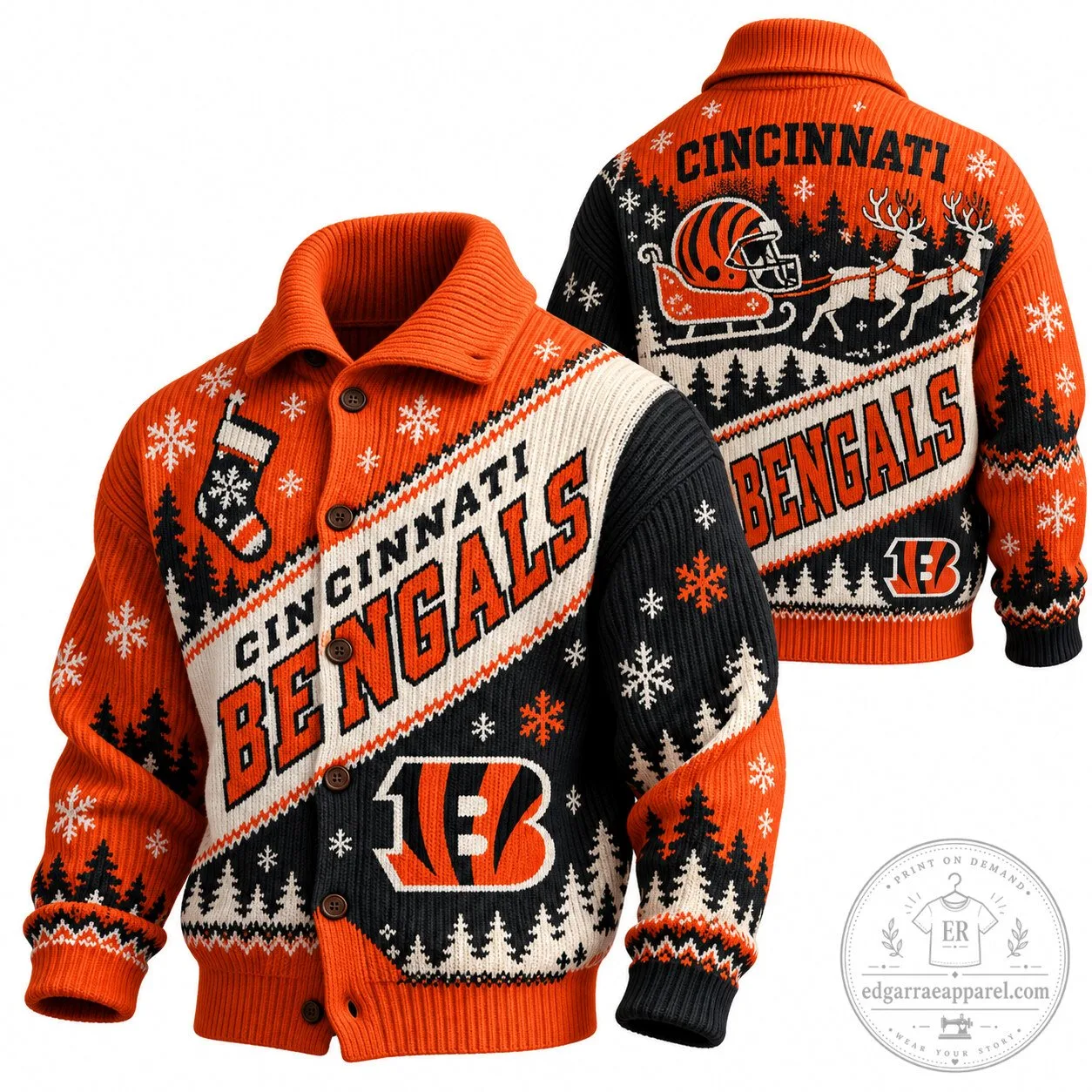 Cincinnati Bengals Ugly Christmas Sweater Knit Cardigan