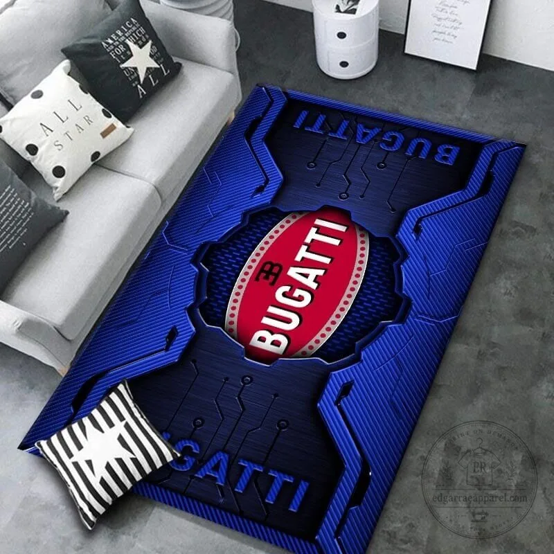 Bugatti Logo Blue Circuit Board Design Luxury Area Rug