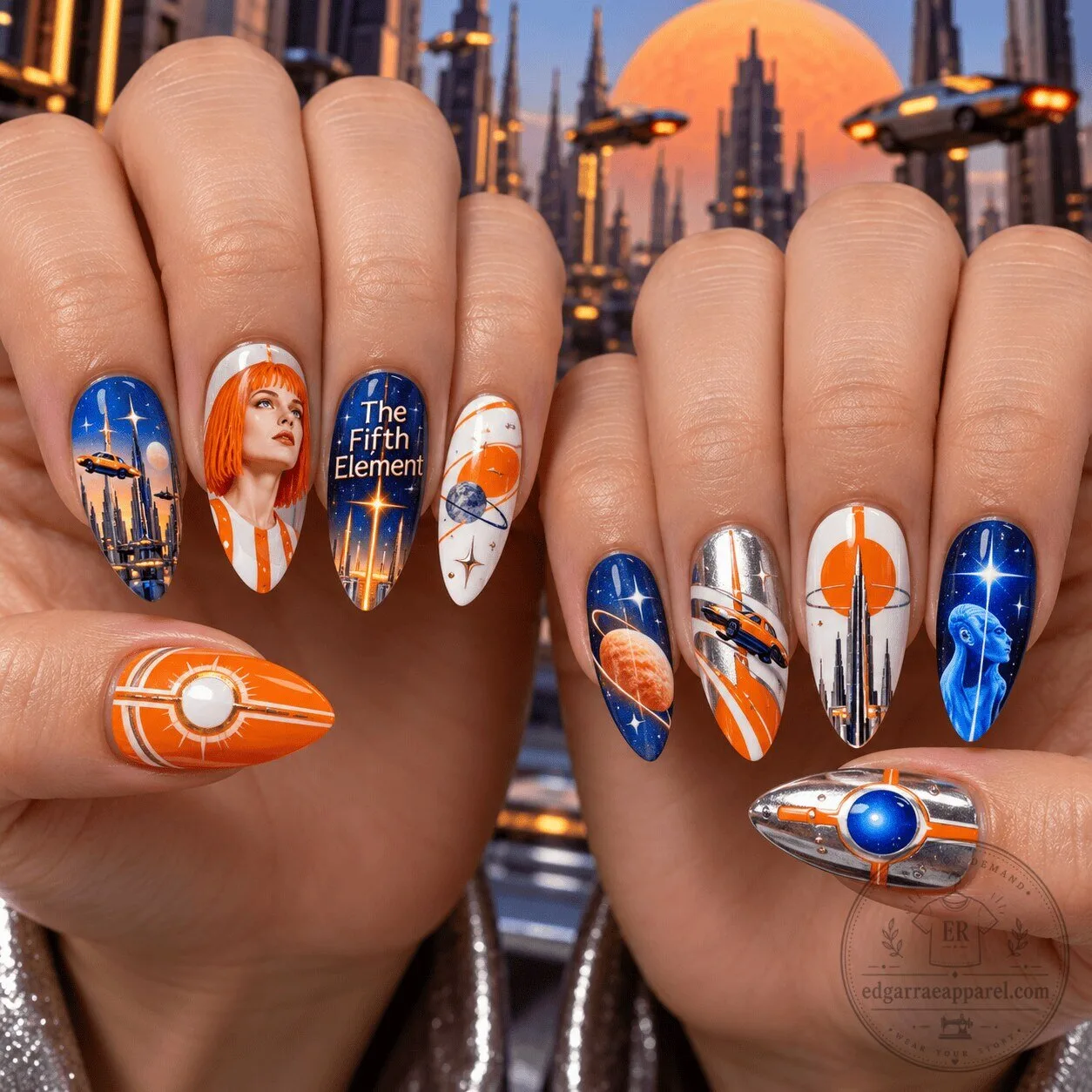 The Fifth Element Leeloo Dallas Multipass Futuristic Sci-Fi Press-On Nails Set 1 The Fifth Element Leeloo Dallas Multipass Futuristic Sci-Fi Press-On Nails Set