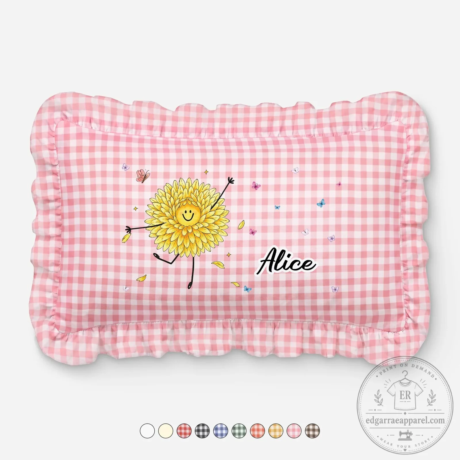 Personalized Dancing Dandelion Birth Flower Ruffle Pillow with Custom Name