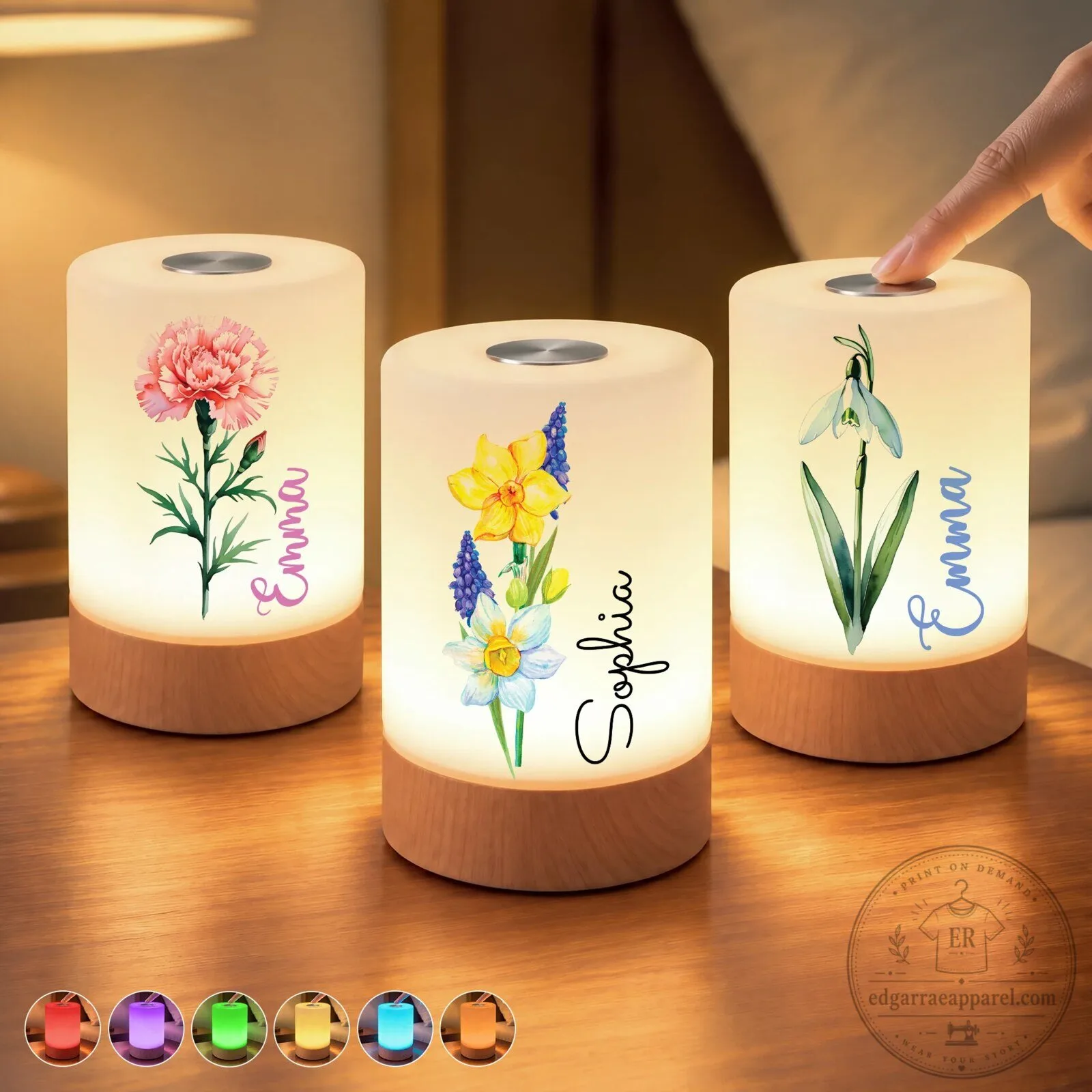 Personalized Birth Month Flower Touch Control Rechargeable Night Light