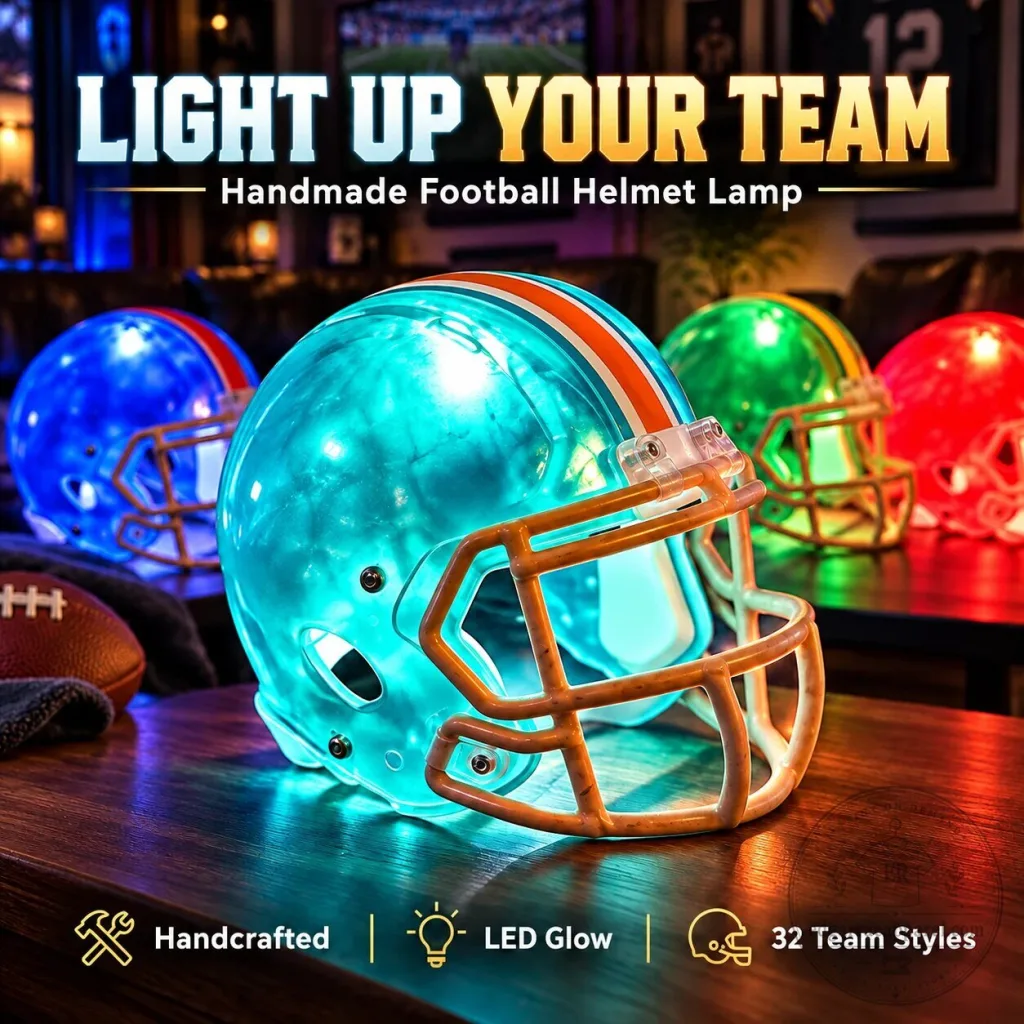 Handmade Football Helmet Lamp LED Glow Light Up Your Team Fan Cave Decor Handmade Football Helmet Lamp LED Glow Light Up Your Team Fan Cave Decor