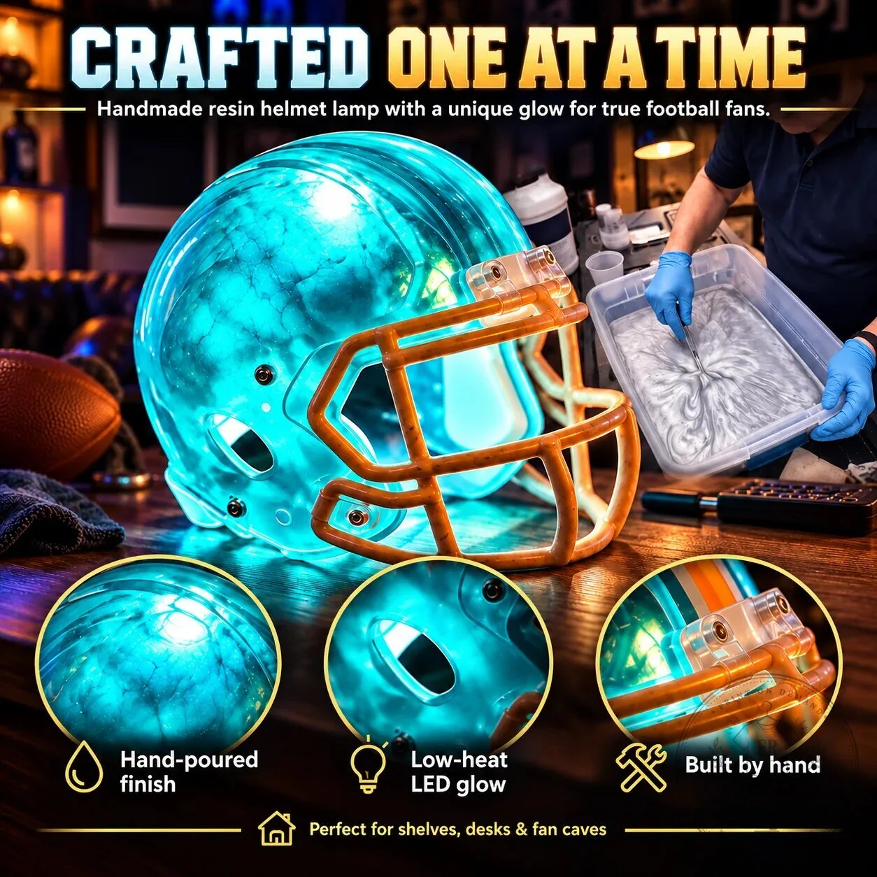 Handmade Football Helmet Lamp LED Glow Light Up Your Team Fan Cave Decor 9 Handmade Football Helmet Lamp LED Glow Light Up Your Team Fan Cave Decor