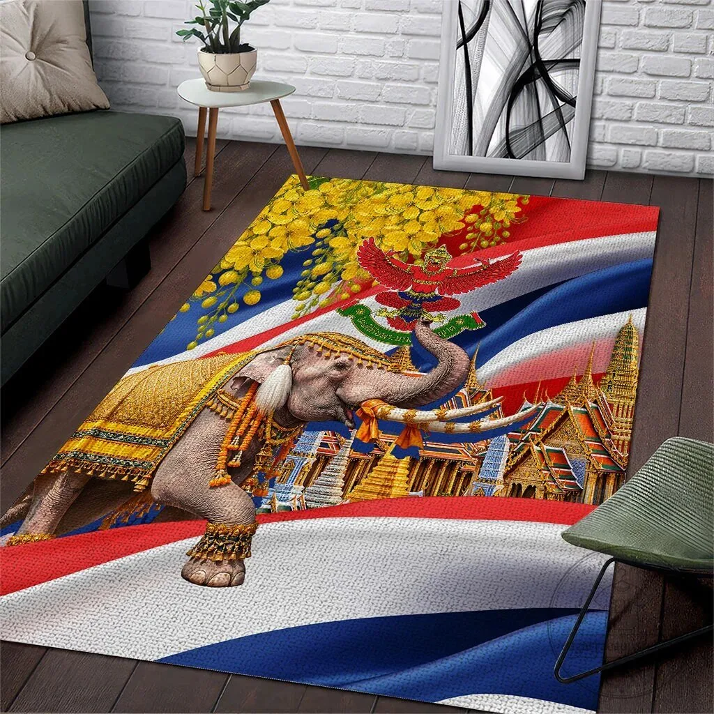 Thailand Flag Golden Elephant and Garuda Temple Area Rug