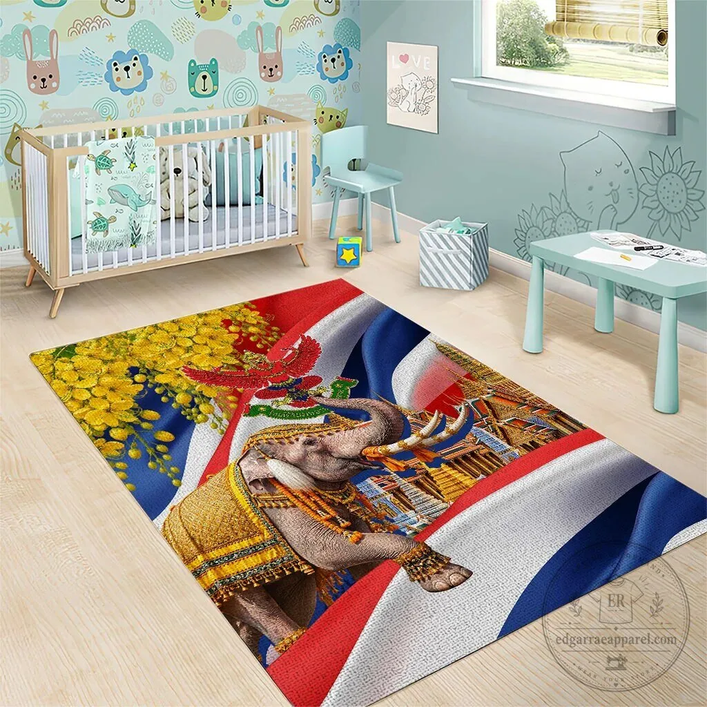 Thailand Flag Golden Elephant and Garuda Temple Area Rug 11 Thailand Flag Golden Elephant and Garuda Temple Area Rug
