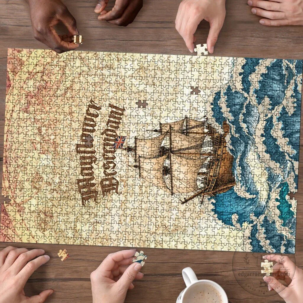 Mayflower Descendant Ship Nautical Map Vintage Ocean Waves Jigsaw Puzzle 8 Mayflower Descendant Ship Nautical Map Vintage Ocean Waves Jigsaw Puzzle