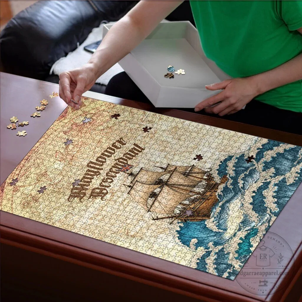 Mayflower Descendant Ship Nautical Map Vintage Ocean Waves Jigsaw Puzzle 9 Mayflower Descendant Ship Nautical Map Vintage Ocean Waves Jigsaw Puzzle